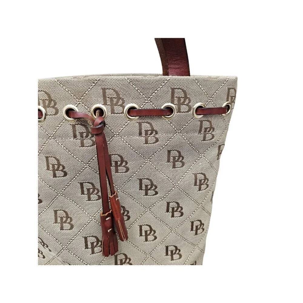 DOONEY & BOURKE Medium Tassel Brown Amber Leather Monogram Hobo Bucket Bag